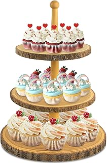KOUROU Cupcake Stand 3-layer Natural Wooden Cupcake Stand, Layered Dessert Accessories Rustic cake Stand, Cupcake Tower Display Stand For Baby Party/Wedding/Tea Party/ Birthday/Natural Simple Parties