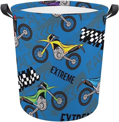Cesta de almacenamiento de juguetes de motocross para motocross, cesta de lavandería redonda, plegable, impermeable, con asas para decoración de