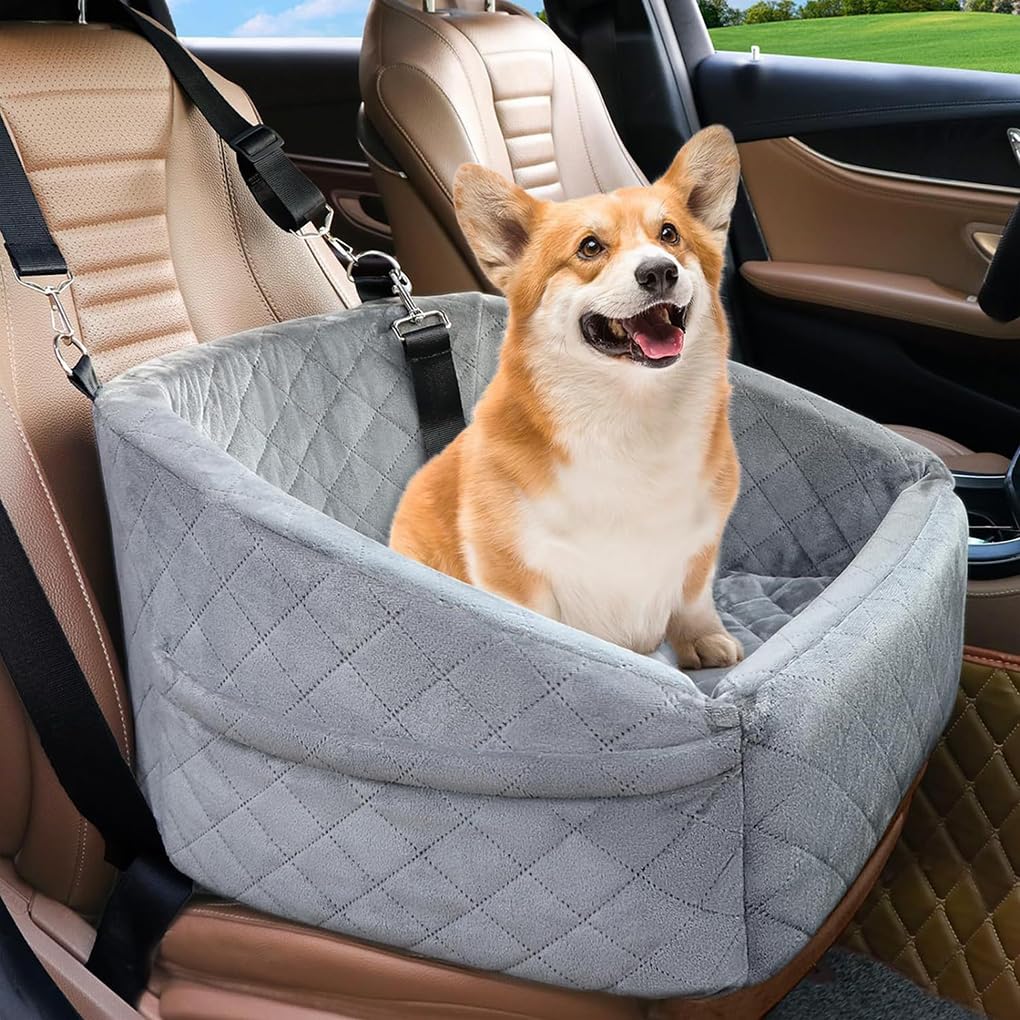 Asiento de Coche para Perros, Cama para Mascotas, Cesta para Perros, fácil de Limpiar, Apto para Todas Las Razas, Accesorios de algodón para, Gris