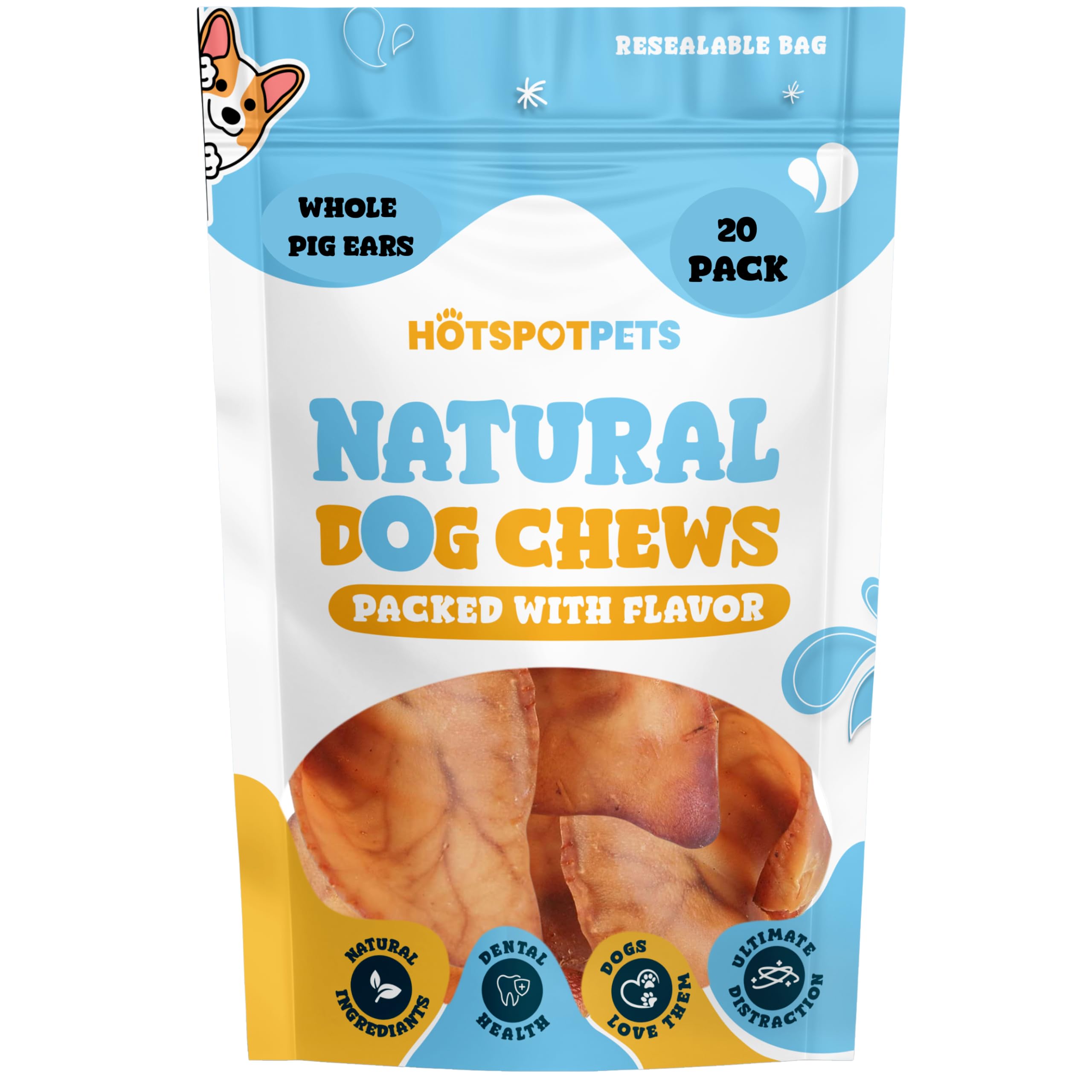 hotspot pets Pig Ears for Dogs (20 Pack), All-Natural Whole Dog Chews Pigs Ears, Single Ingredient & Highly Digestible | Rawhide Alternative for Small & Large Dogs