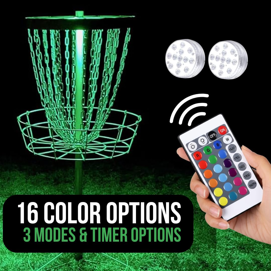 Birdi Disc Golf Beacon -2Pack - Canasta de Golf con Discos magnéticos LED Luces-Control Remoto-Impermeable-Multicolor-Disco Brillante Golf-Disco Nocturno Golf