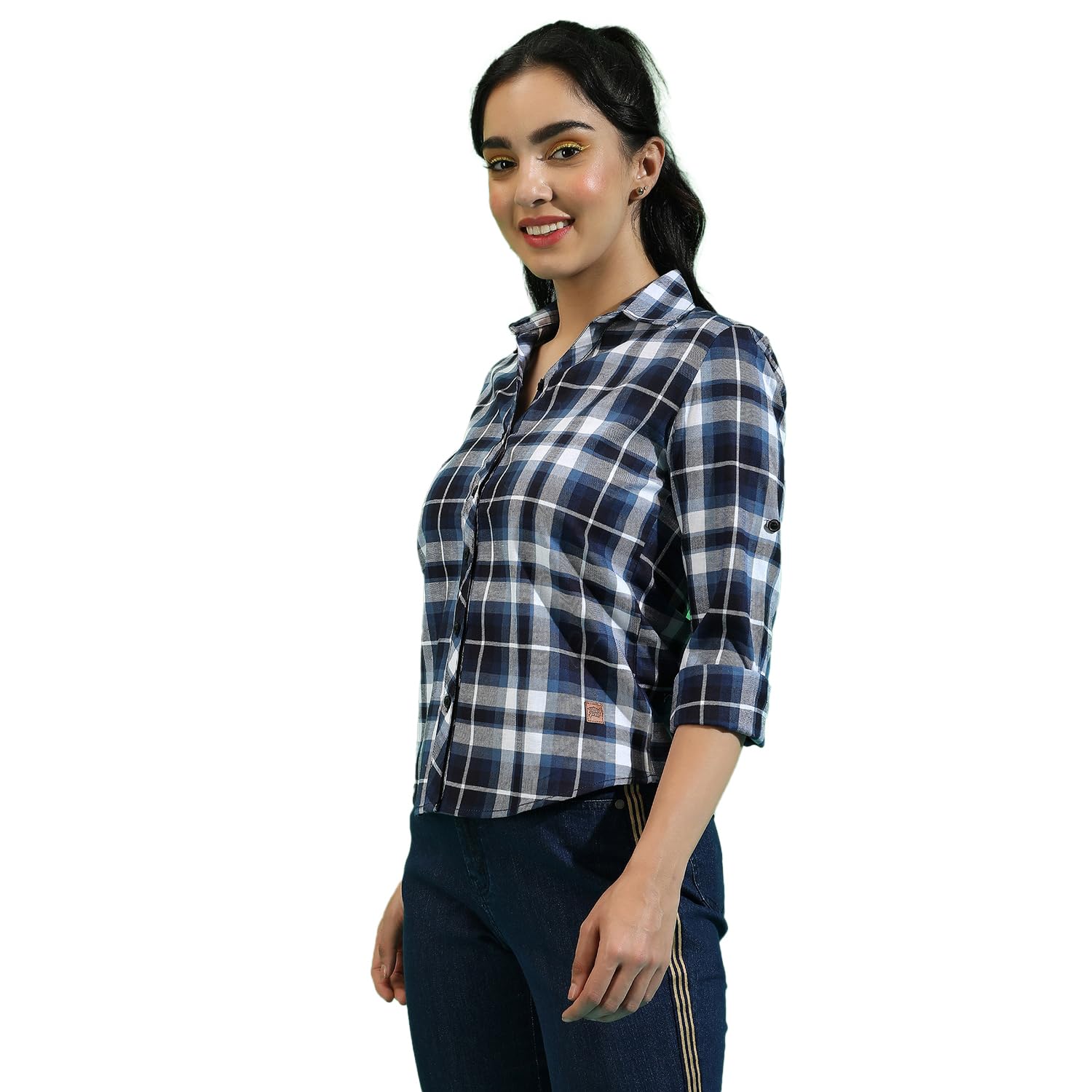 Campus Sutra Women's Shirt for Casual Wear | Spread Collar | Regular Sleeve | Quality Stretchable Fabric | Shirt Crafted with Enhanced Stretch & Comfort Fit for Everyday Wear in neutral