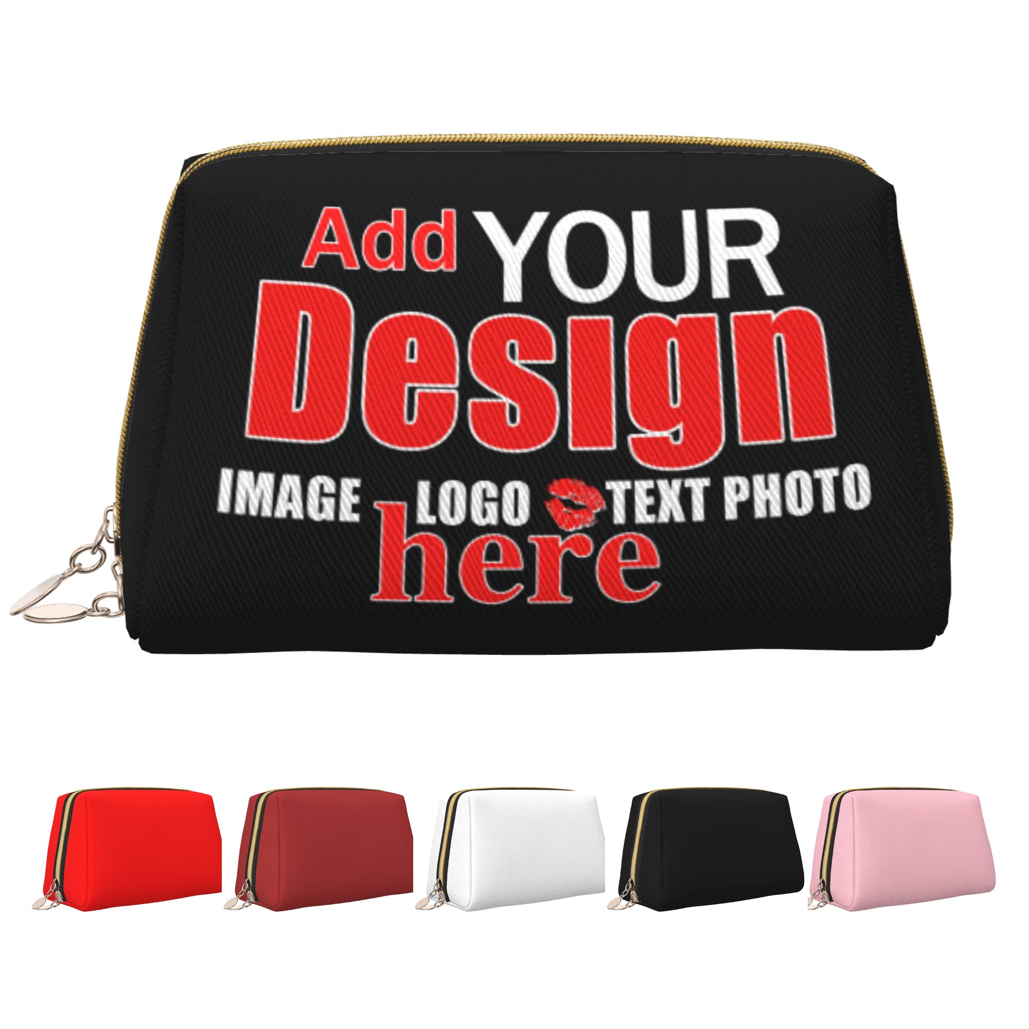 Lcqridy Custom Makeup Bag Leather Cosmetic Bag Personalized Photo Text Logo Zipper Pouch Toiletry Bag Travel Cosmetic Organizer for Women (Large 8.3 * 5.3 * 3.6in)