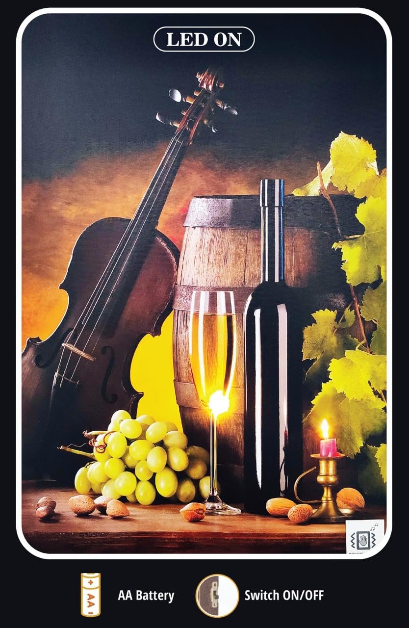 LED Wine Bottle Decorative Lamp with Wine-Themed Design | AA Battery Powered, Switch ON/OFF, Grape & Violin Art, Warm Ambience Light, Wall Art Style-image-21