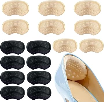 8 Pairs Heel Grips for Loose Shoes, Self-Adhesive Heel Pads for Men Women Kids, Anti-Blister Shoe Size Reducer for Sneakers Boots Heels Heel Pads 4 Black + 4 Beige Multi-Pack