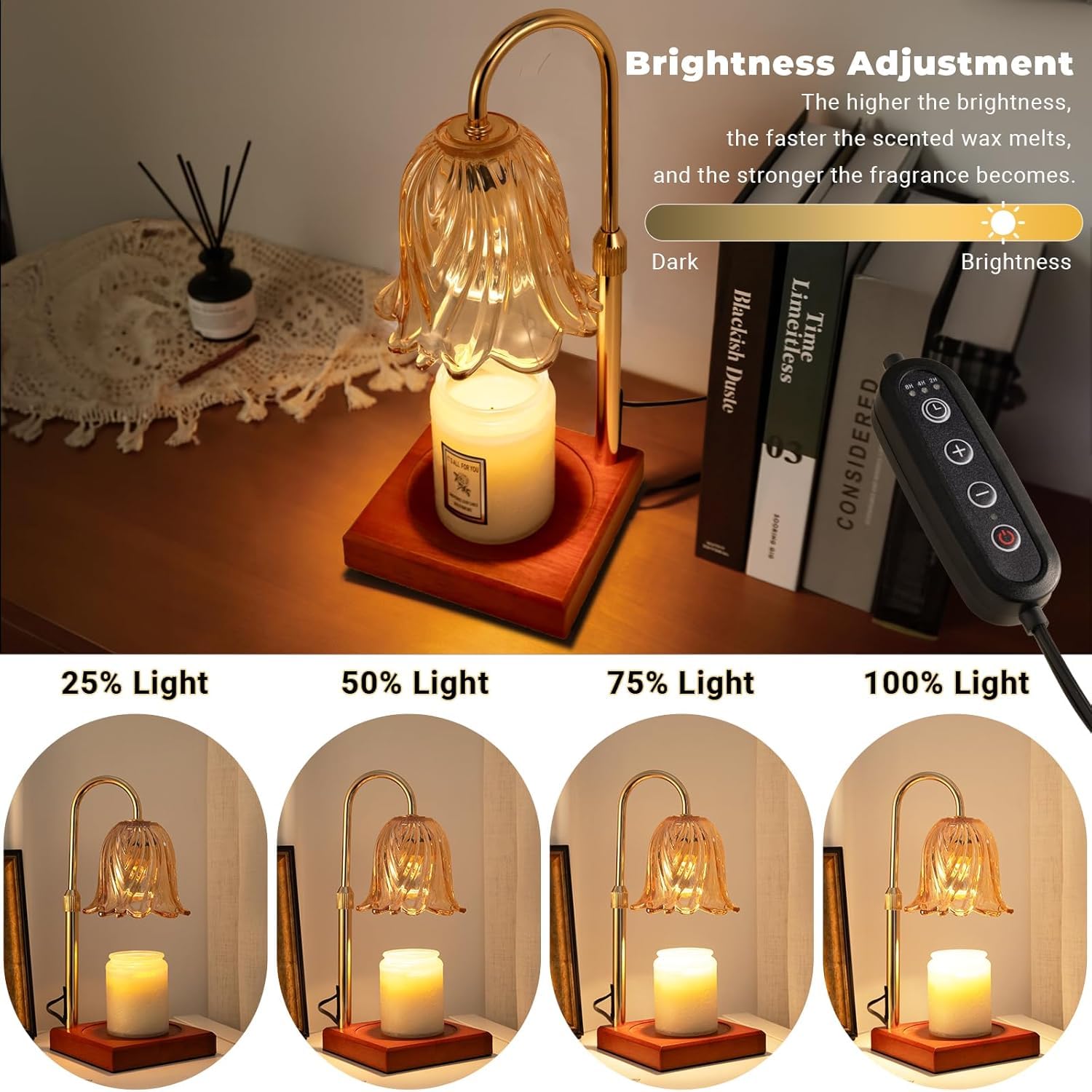 Electric Dimmable Flower Candle Warmer Lamp with Timer & Dimmer,Aromaticas Candle Warming Lamps,Wax Light Warmer for Jar Candles Melter,Birthday & Housewarming Gifts for Women,and Friends,Home Decor