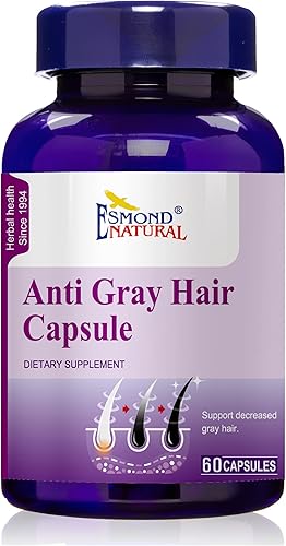 Esmond Natural Paquete de 5 cápsulas de cabello anti canas (apoya la disminución de las canas. Estimula el crecimiento saludable del cabello), GMP,