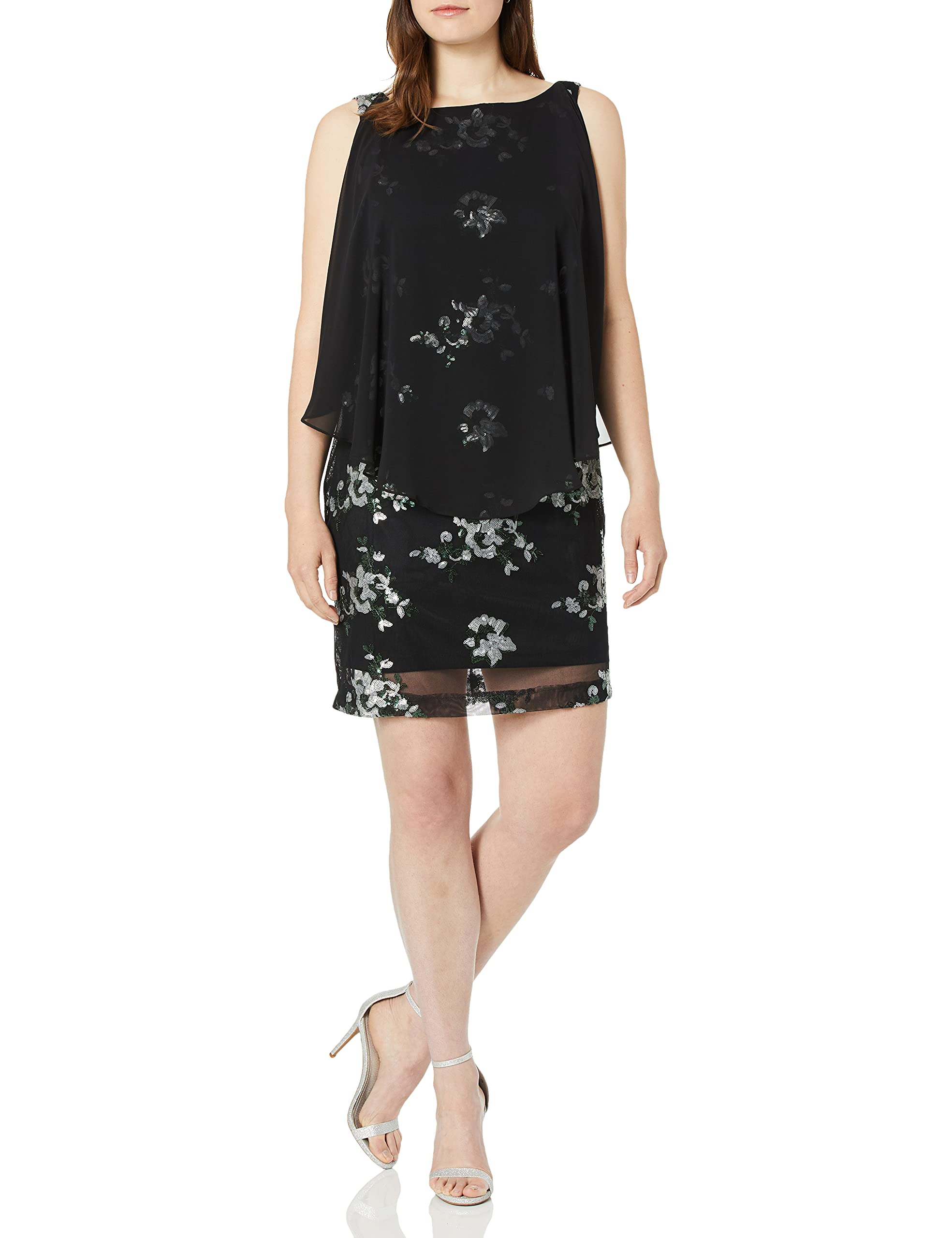 Sandra Darren womens 1 PC Sleeveless Chiffon Overlay Sequin Sheath Dress Special Occasion Dress