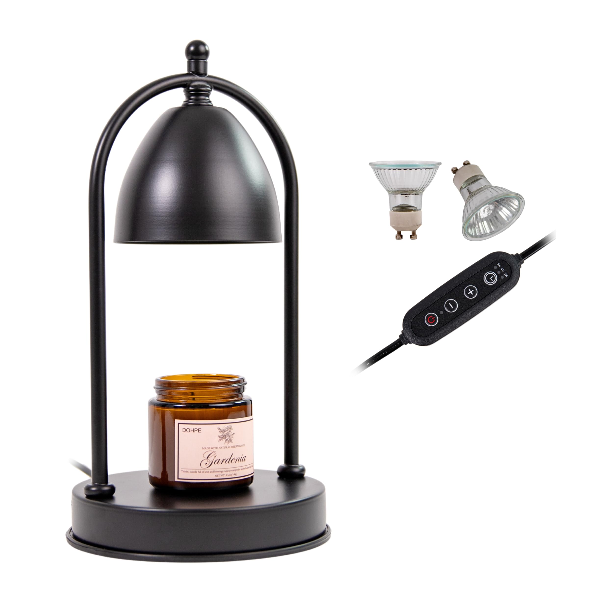 Rustic Candle Warming Lamp with 2 Bulbs Included, Candle Warmer with Timer, Candle Warmer with Timer and dimmable Light, Candle Warmer fits Large can Candles (Black)
