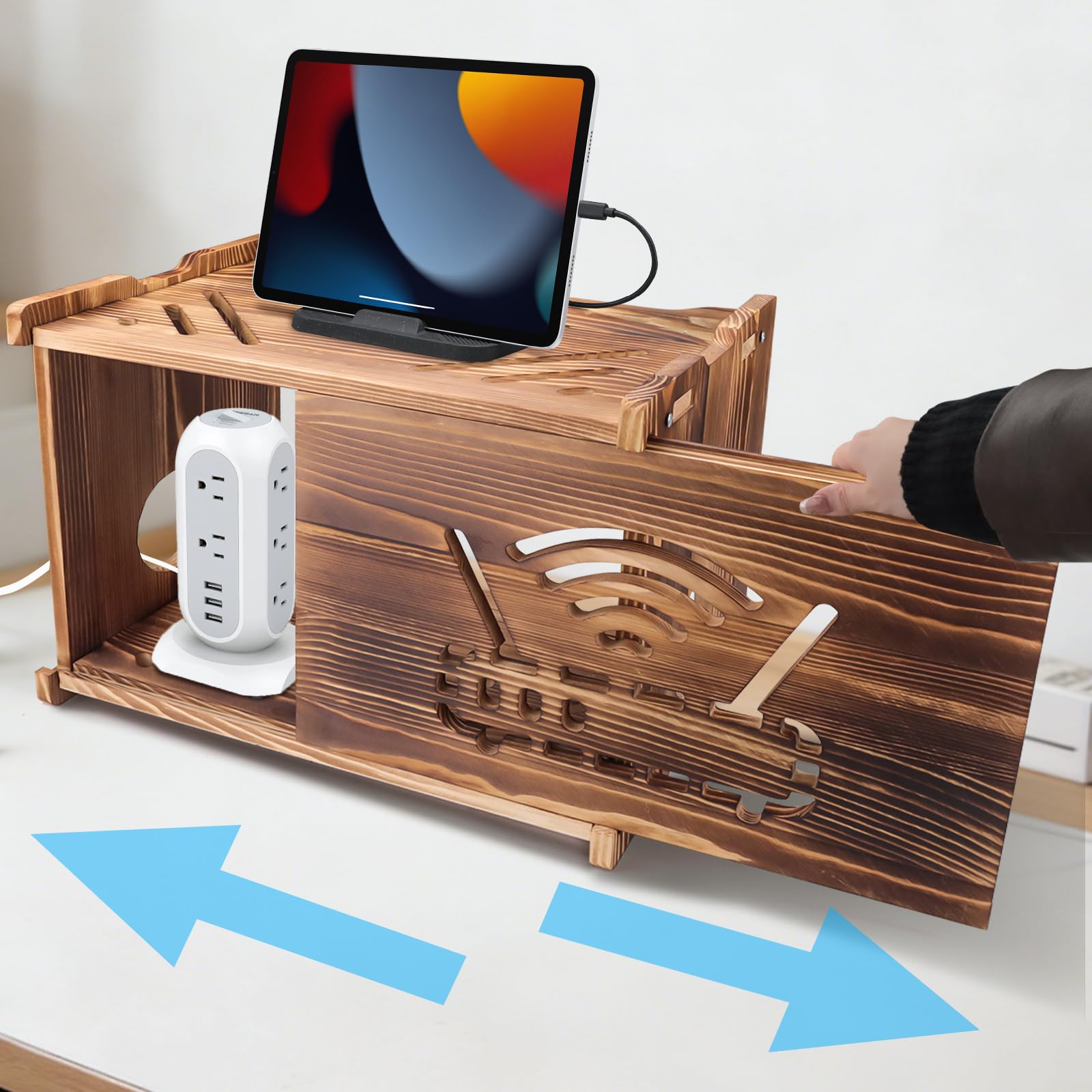 Wifi Box Hider, Holz Router Regal, großer Raum-Router Box Hider für Wohnzimmer, Schlafzimmer, Büro und Café, vielseitiges Projektorregal zur Kabelverwaltung, praktische Heimdekoration (dunkel