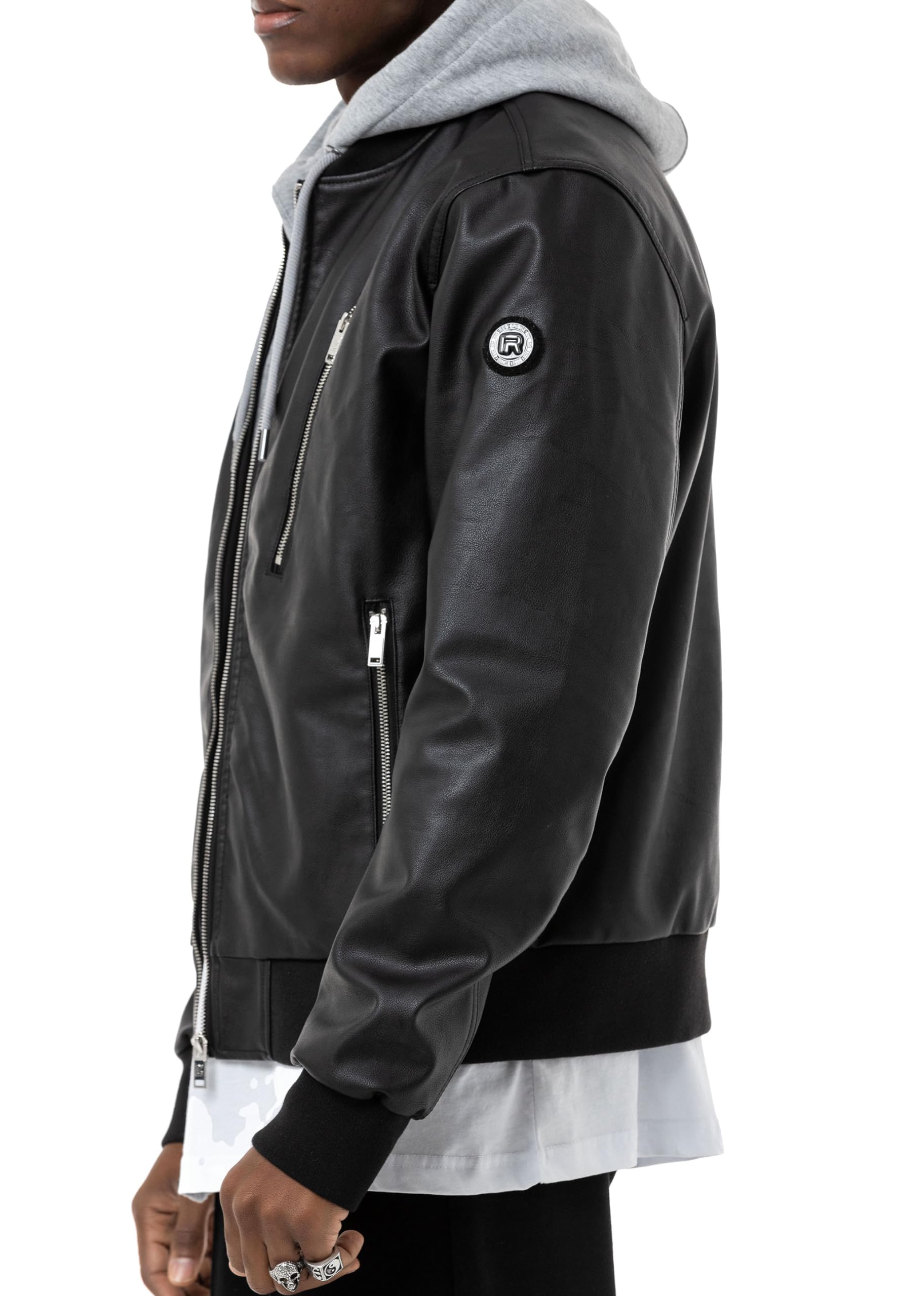 Red Bridge - Chaqueta bomber de piel sintética para hombre con capucha desmontable