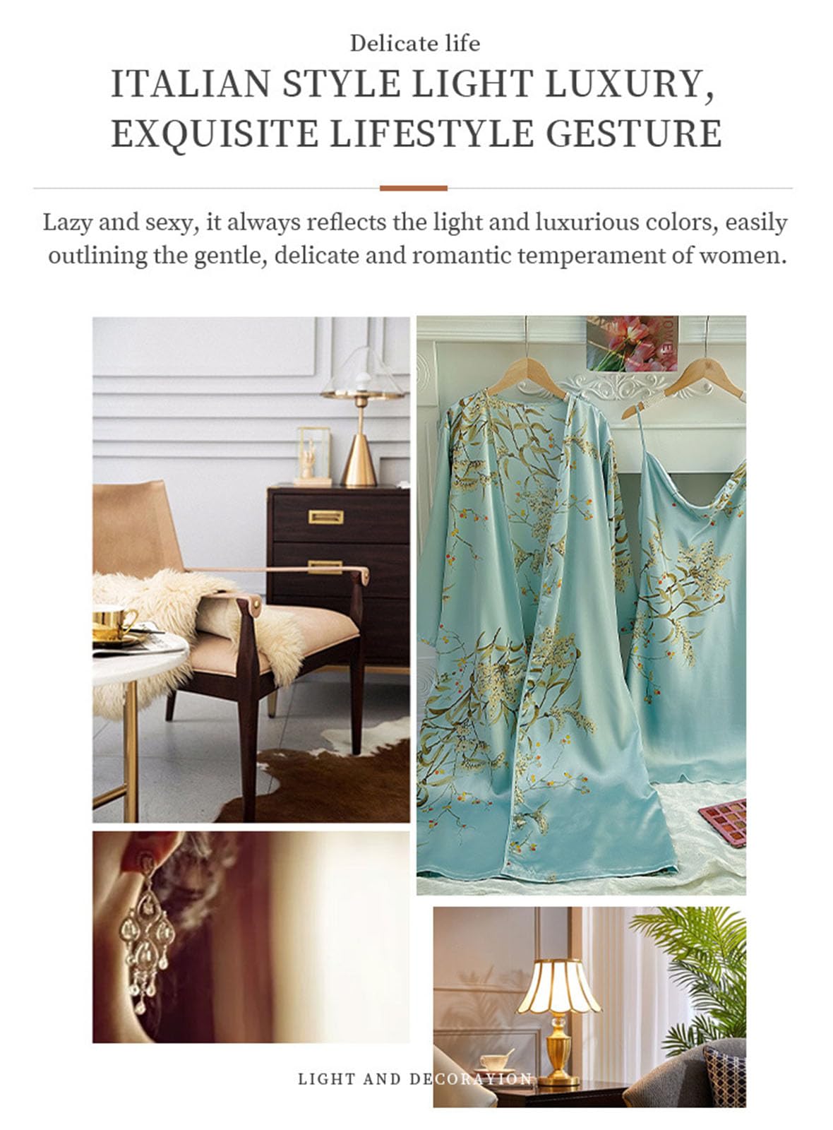 Generic Satynowa damska jedwabna koszula nocna Cami z zestawem szat 2-częściowa bielizna nocna Seksowna koszula nocna Kimonos,Light green,M
