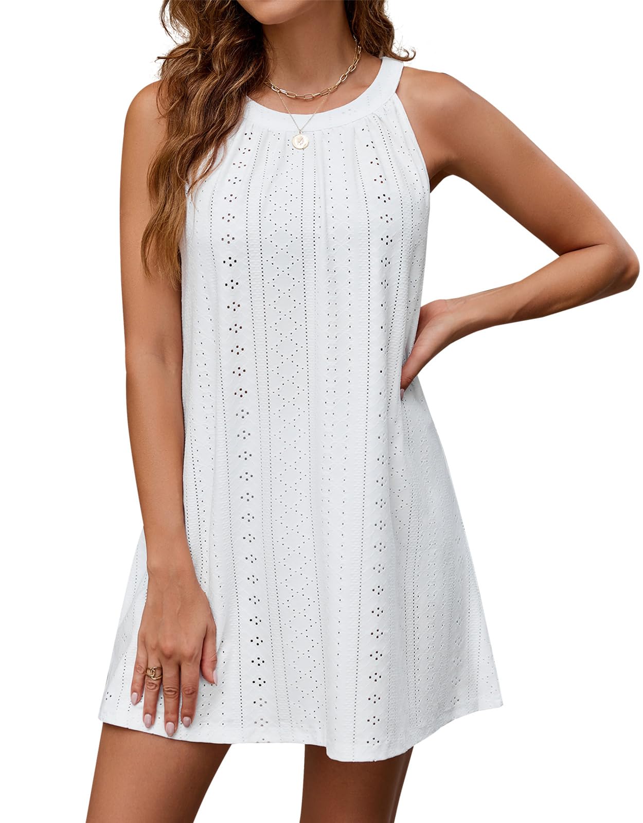 Zetieny Damen Strandkleid Bikini Cover Up Sommer Strandponcho Bademode Ärmellos Sommerstrandkleid Rundhalsausschnitt Casual Beachwear