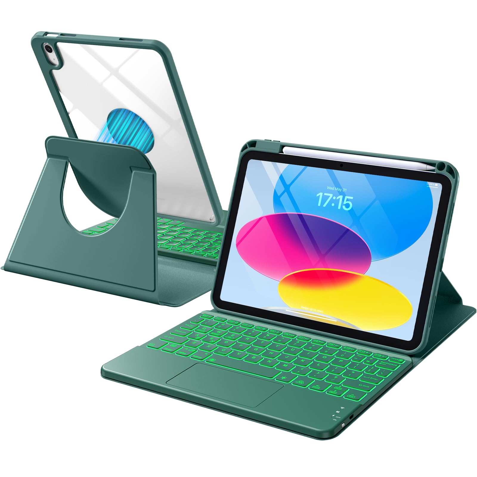 Harvopu for iPad A16 11th/10th Generation Case with Keyboard, 360 Rotation