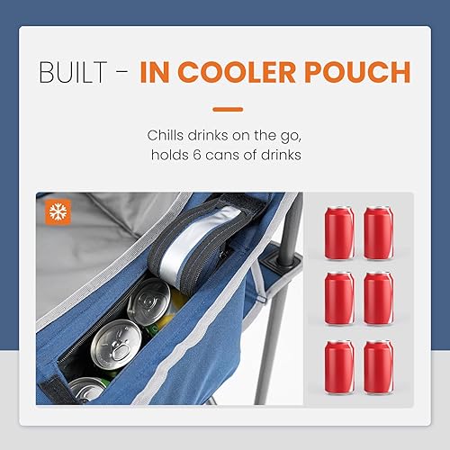 Vista 7 de Sweetcrispy Silla plegable para campamento, soporte resistente, asiento acolchado plegable con bolsillos laterales, portavasos y bolsa térmica