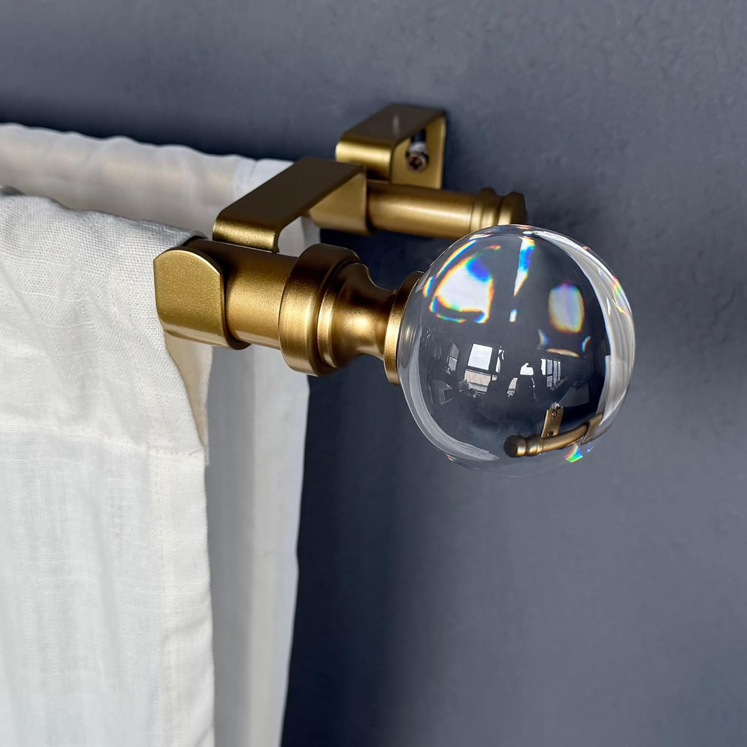 Brass Gold Double Curtain Rods for Large Windows 60 to 140 Inch, 1 Inch Heavy Duty Decorative Drapery Rods with Crystal Ball Finials, Adjustable 72-144" Extra Long Dual Curtain Rod for Blackout