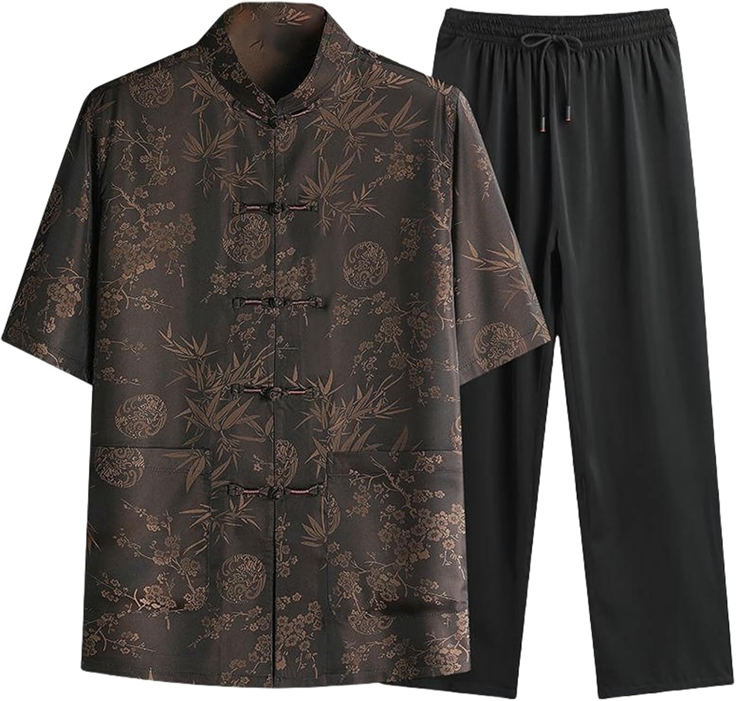 Men's Summer Linen Tang Suit Short Sleeve Long Pants Chinese Style Set
