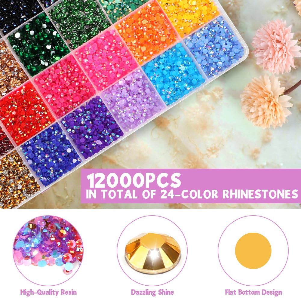 Lot de 12000 Pierres Strass pour Ongles, Strass Ongle Nail Art, 3mm Pierres à paillettes Pour décoration des ongles - Avec stylo à cire avec Pincette et Stylo Pointeur Stras