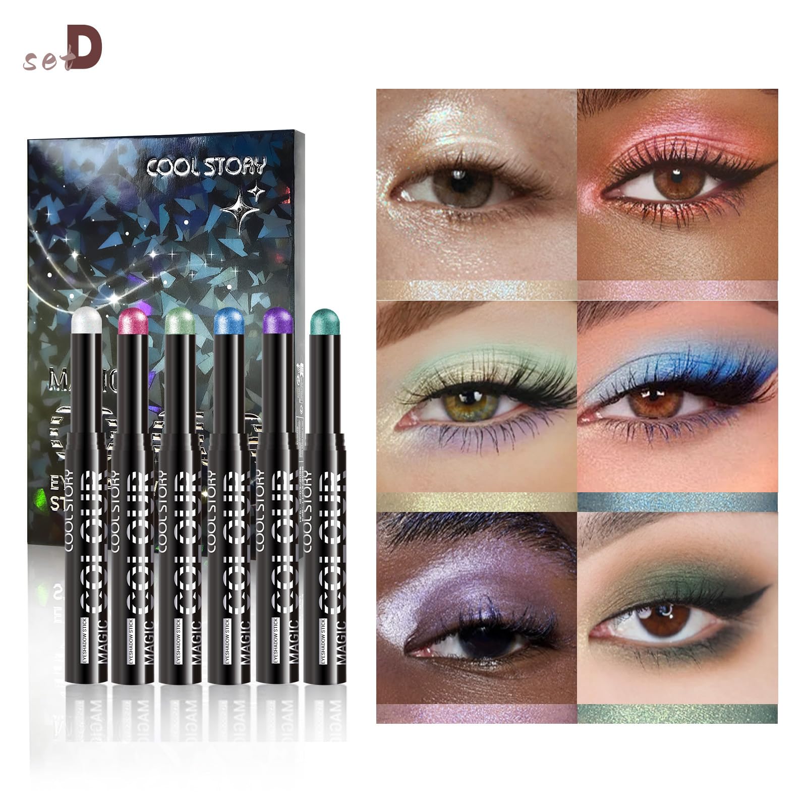 6PCS Eyeshadow Stick Set, Shimmer Cream Eyeshadow Pencil Crayon - Image 2