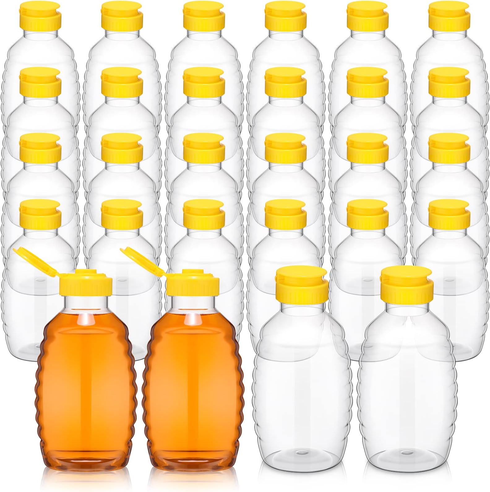 Qinsihwn 8 Pack 16oz Clear Plastic Honey Bottles,Refillable Food Grade Honey