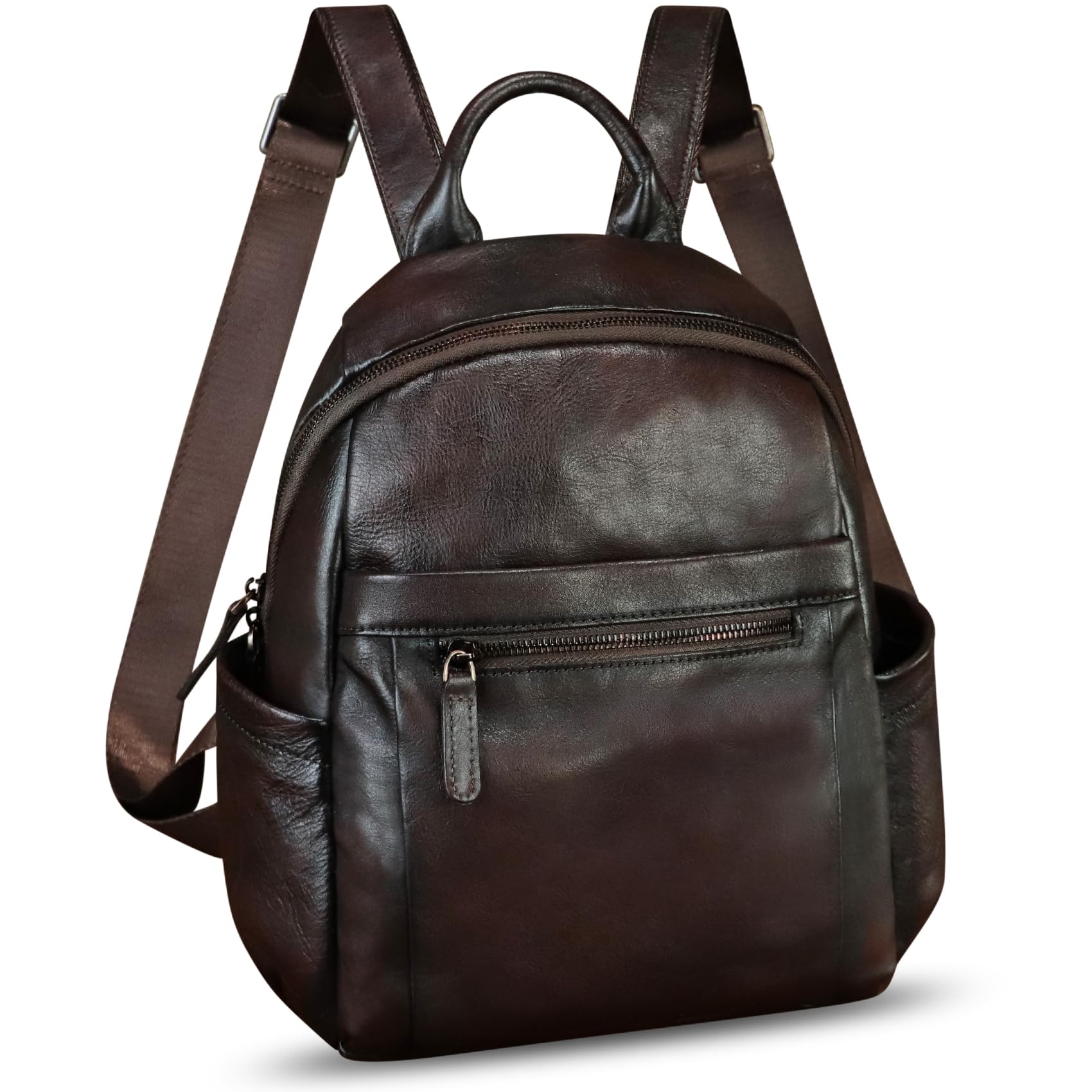 IVTG Genuine Leather Fashion Backpack for Women Vintage Cowhide Soft Real Leather Knapsack Purse Rucksack Daypack Bag (Coffee)
