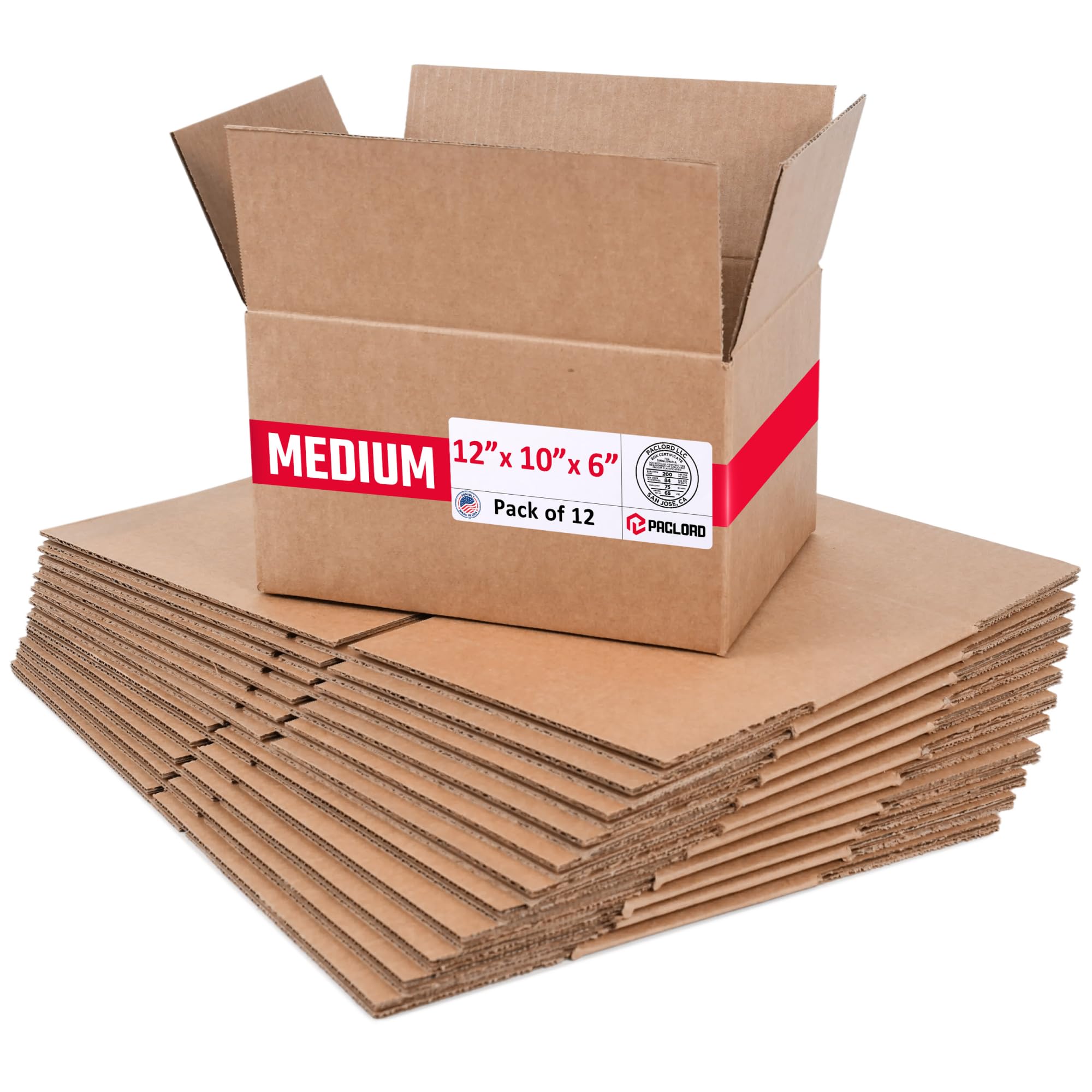 Medium Cardboard Boxes 12"L x 10"W x 6"H (Pack of 12) - USA-Made Packing Boxes for Moving, Shipping, or Storage - USPS, UPS, FedEx Approved - Professional Packing Supplies for Moving | USA-Made Packing Boxes for Moving, Shipping, or Storage - USPS, UPS, FedEx Approved - Professional Packing Supplies