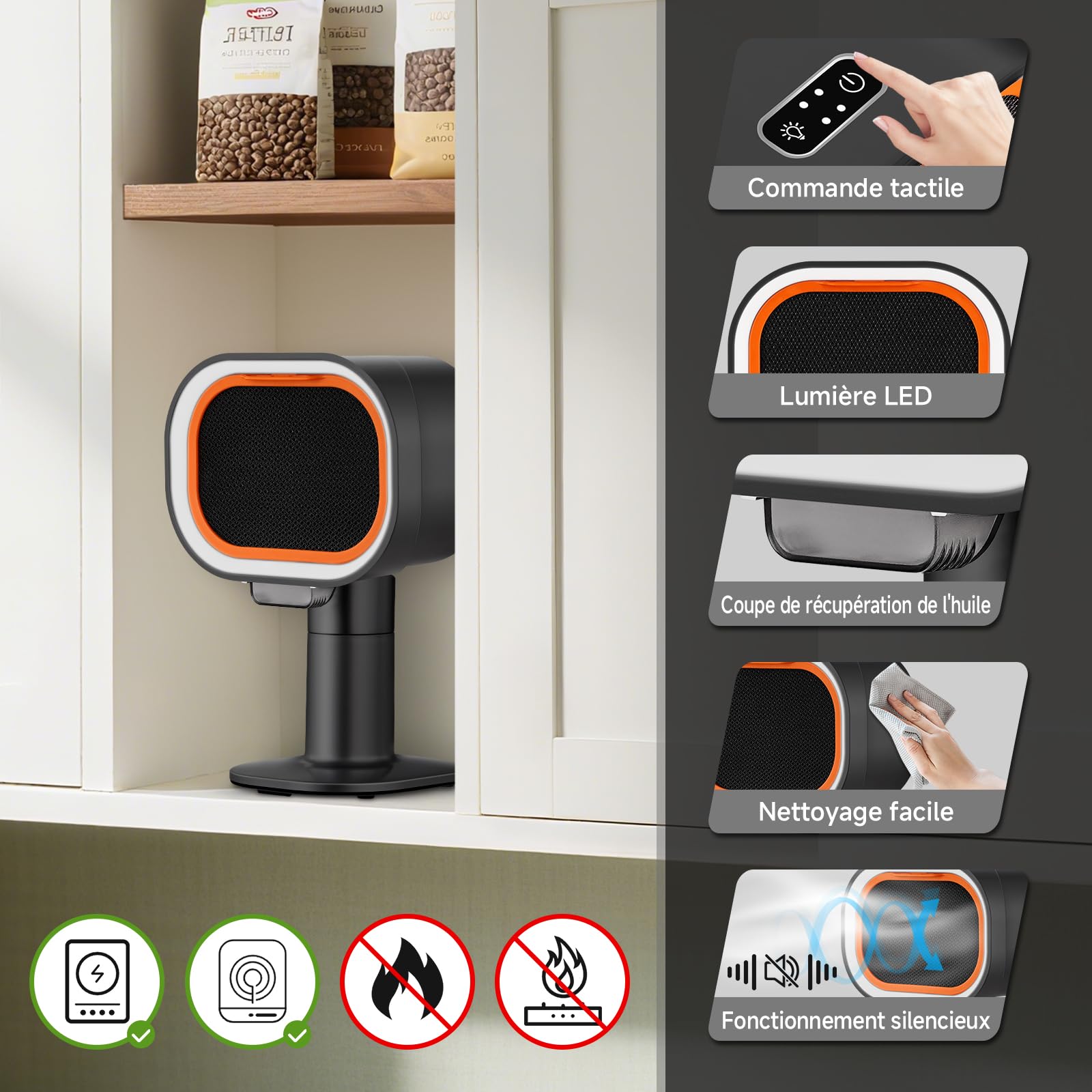 AMZCHEF hotte aspirante portable avec hauteur télescopique et inclinaison à 40°, 4 modes de vitesse, silencieuse, filtre en aluminium de grand calibre pour appartement/BBQ/RV, Noir