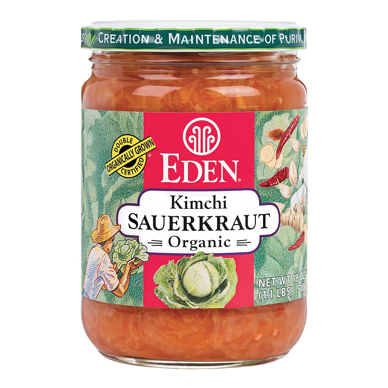 Eden Organic Sauerkraut, 18 oz Glass Jar, Kimchi, Fine Cut