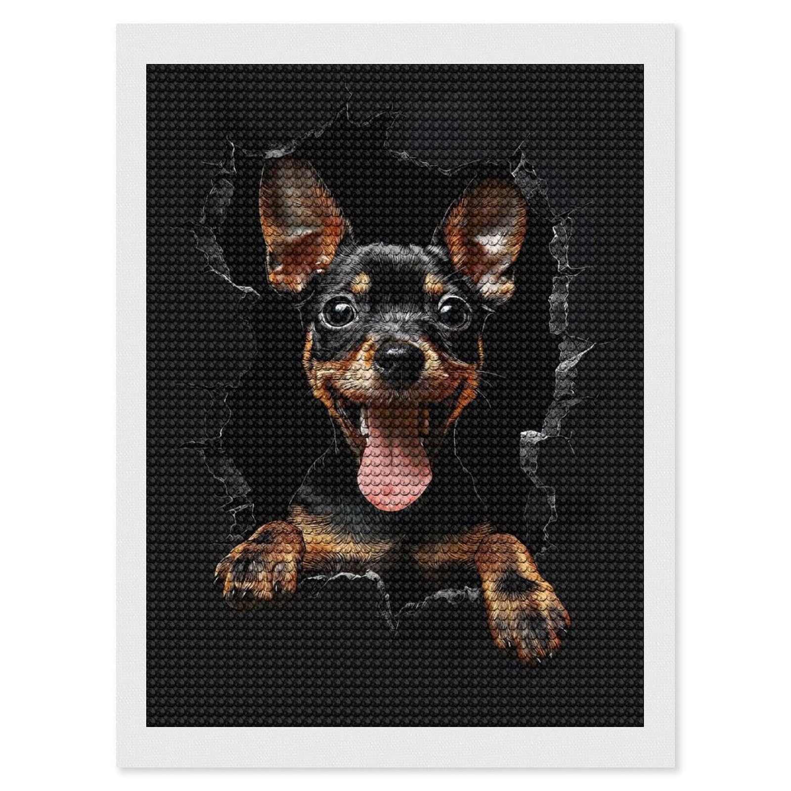 Junmoney Manchester Terrier Diamond Painting Canvas Set 12"x16", for Adults, Bedroom Decor, Good for Quiet Evenings, Festive Craft Gift