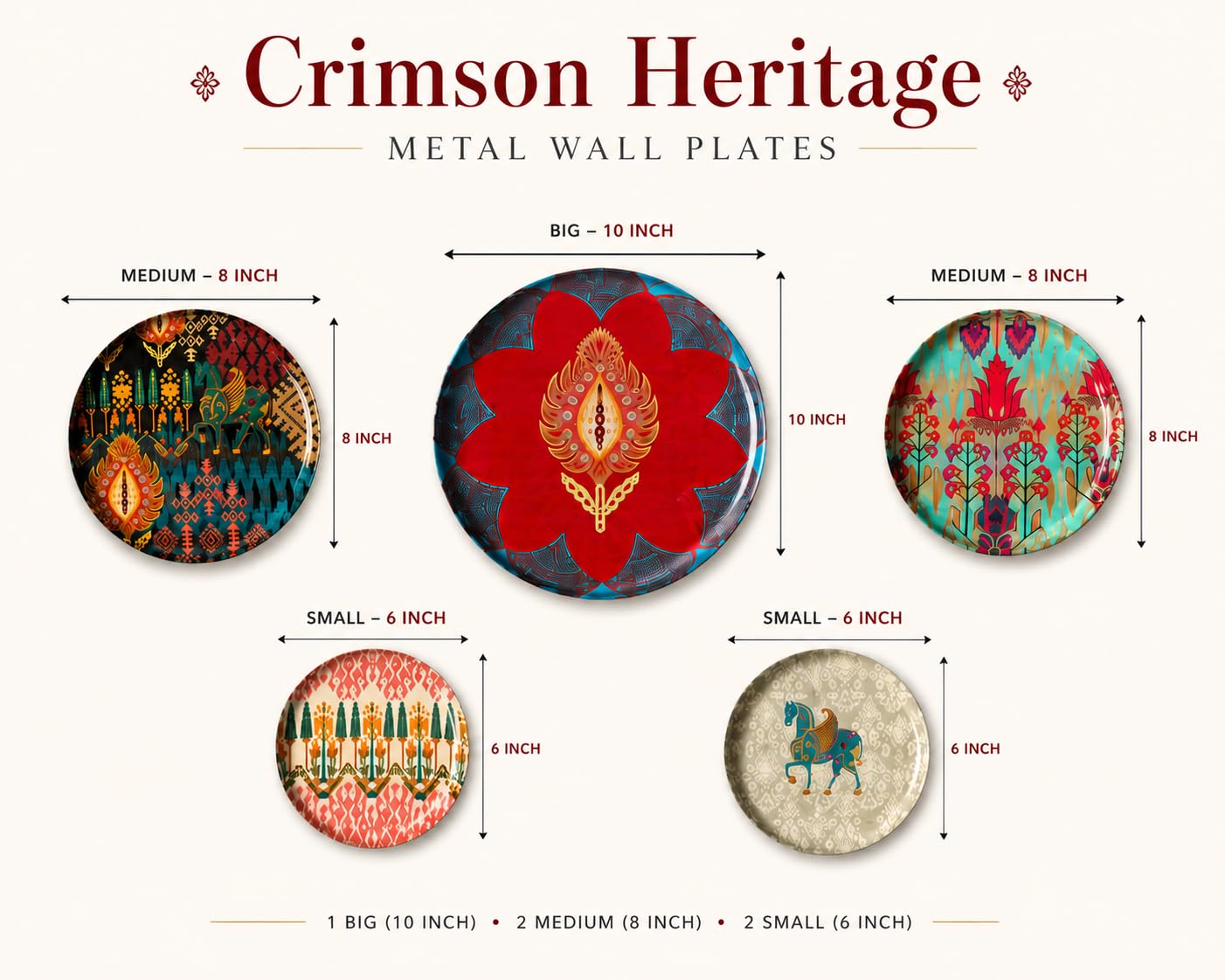 Regal Ornate Wall Plates - Floral & Ethnic Decor Set of 5 -3