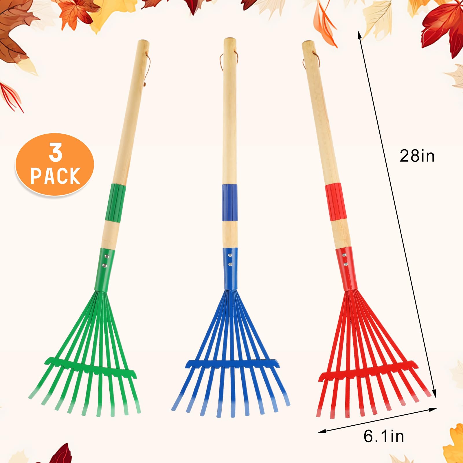 Outil de jardin pour enfant manche en bois (râteau à feuilles