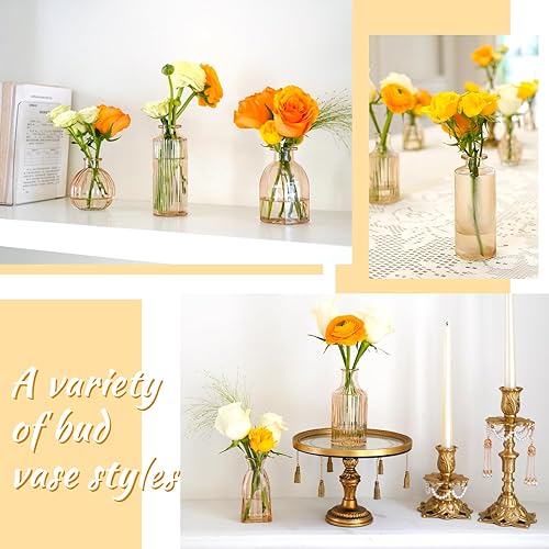 Miniatura 7 de Jarrones de champán a granel, 24 paquetes de jarrón de vidrio ámbar para centros de mesa, pequeños jarrones acanalados para flores, jarrones