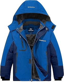 FARVALUE Boys Waterproof Ski Jacket Windproof Winter Coat Warm Snow Coat Outdoor Raincoats with Removable Hood