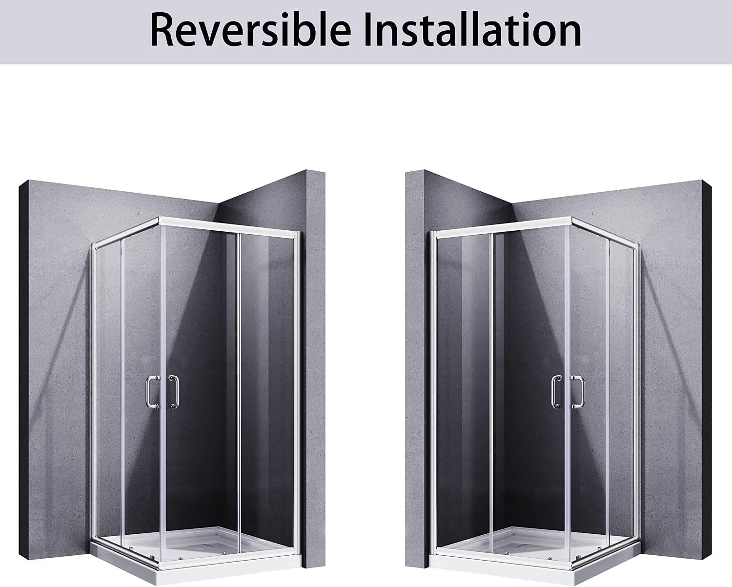 ELEGANT Corner Shower Enclosure 36 in. D. x 36 in. W. x 72 in. H, Double Sliding Shower Door with 1/4 in. Clear Glass, Chrome Finish (Shower Base Not Included)