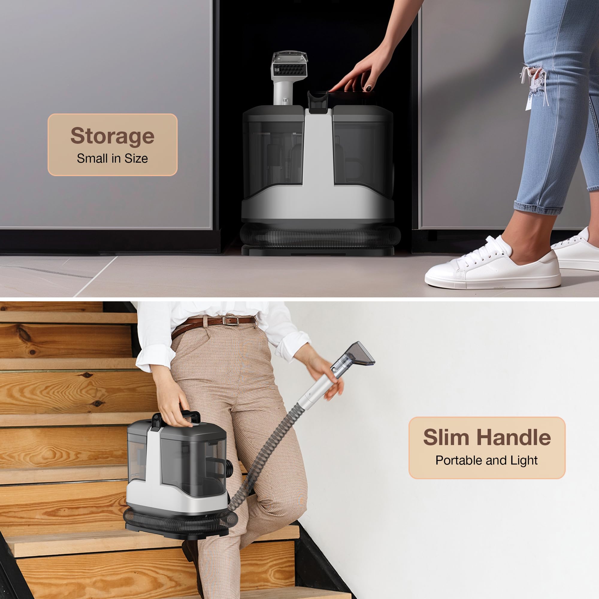 Polsterreiniger Gerät und Nassauger,12Kpa Kompakter Teppichreiniger und Textilreiniger – Waschsauger für Teppich, Polster Autositze & Sofa