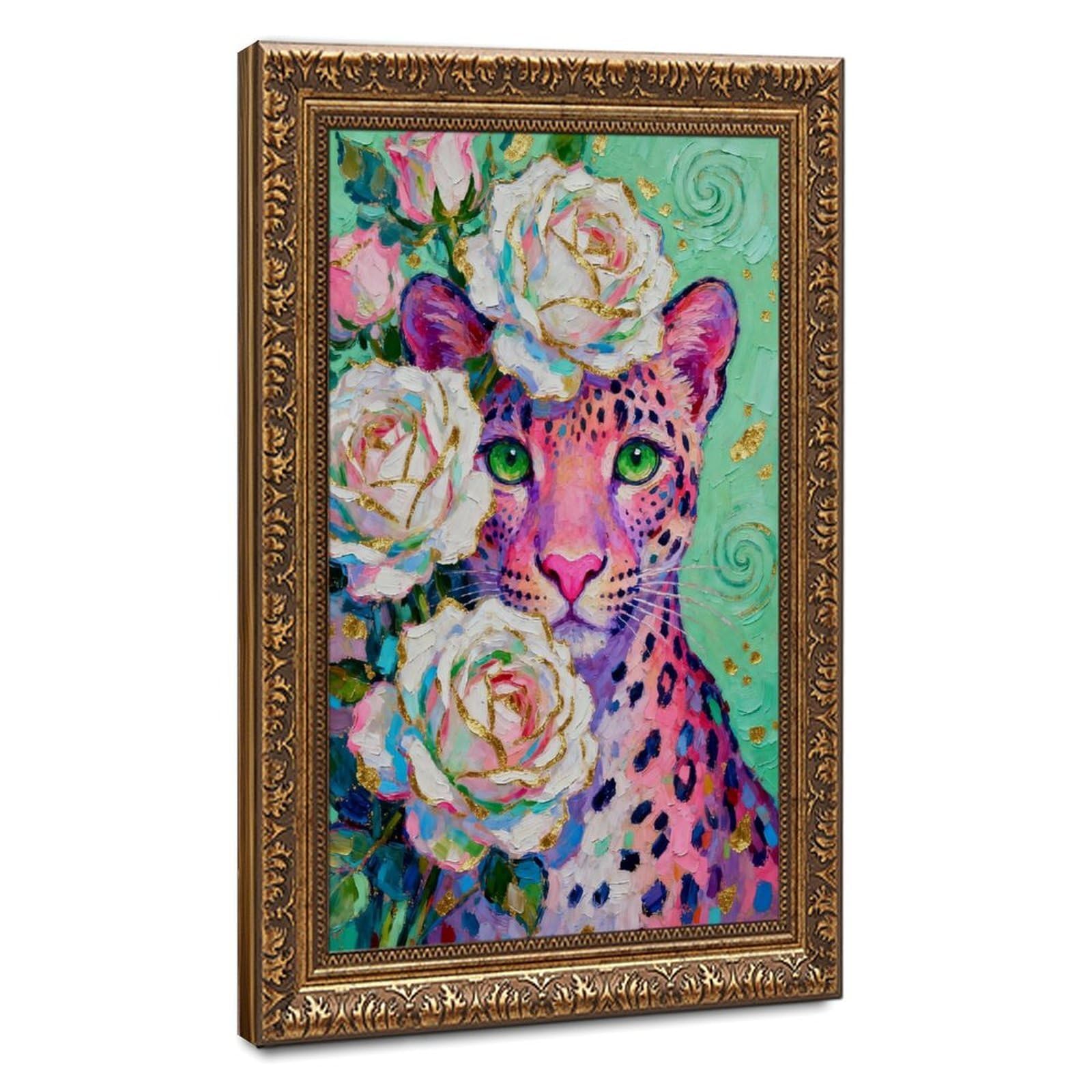 Bareronor Animal Portrait Pink Leopard Canvas Poster Bedroom Decor Landscape Office Room Decor Gift 20" L X 30" W