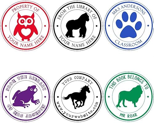 Elige entre 60 diseños de animales! Este libro pertenece a la biblioteca de sellos autoentintados personalizados, para profesores, estudiantes,