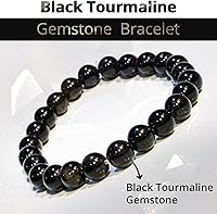 Vista 2 de Pulsera de turmalina negra, pulsera de cristal curativo natural para mujeres y hombres, pulsera de cuentas redondas de 0.315 in para espiritual