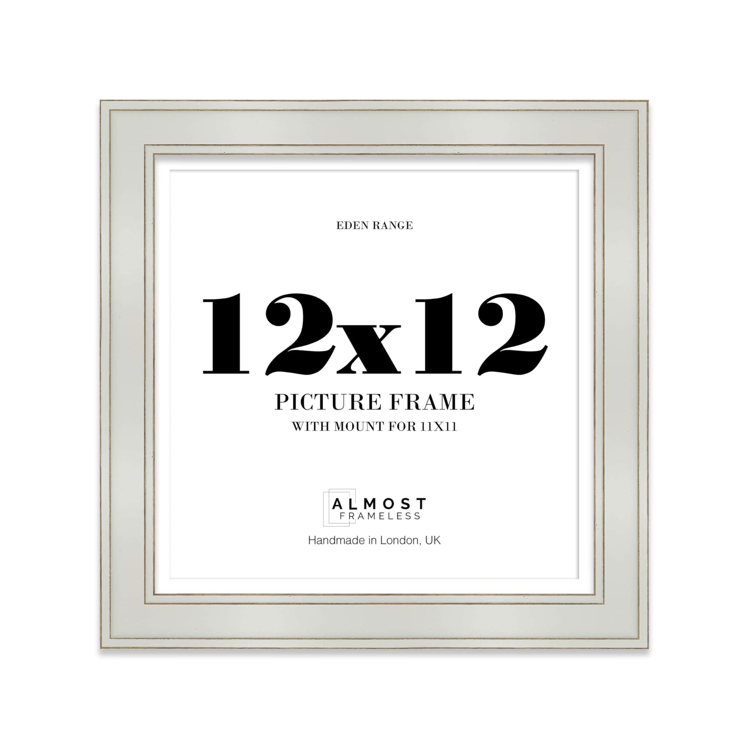 12x12" Light Grey Square Picture Frame with 11x11" Mount - Shabby Chic Photo Frame with Distressed Finish, Gold Trim, Wall Hooks and Kickstand, 37mm Edge - 1 Pack — image 1