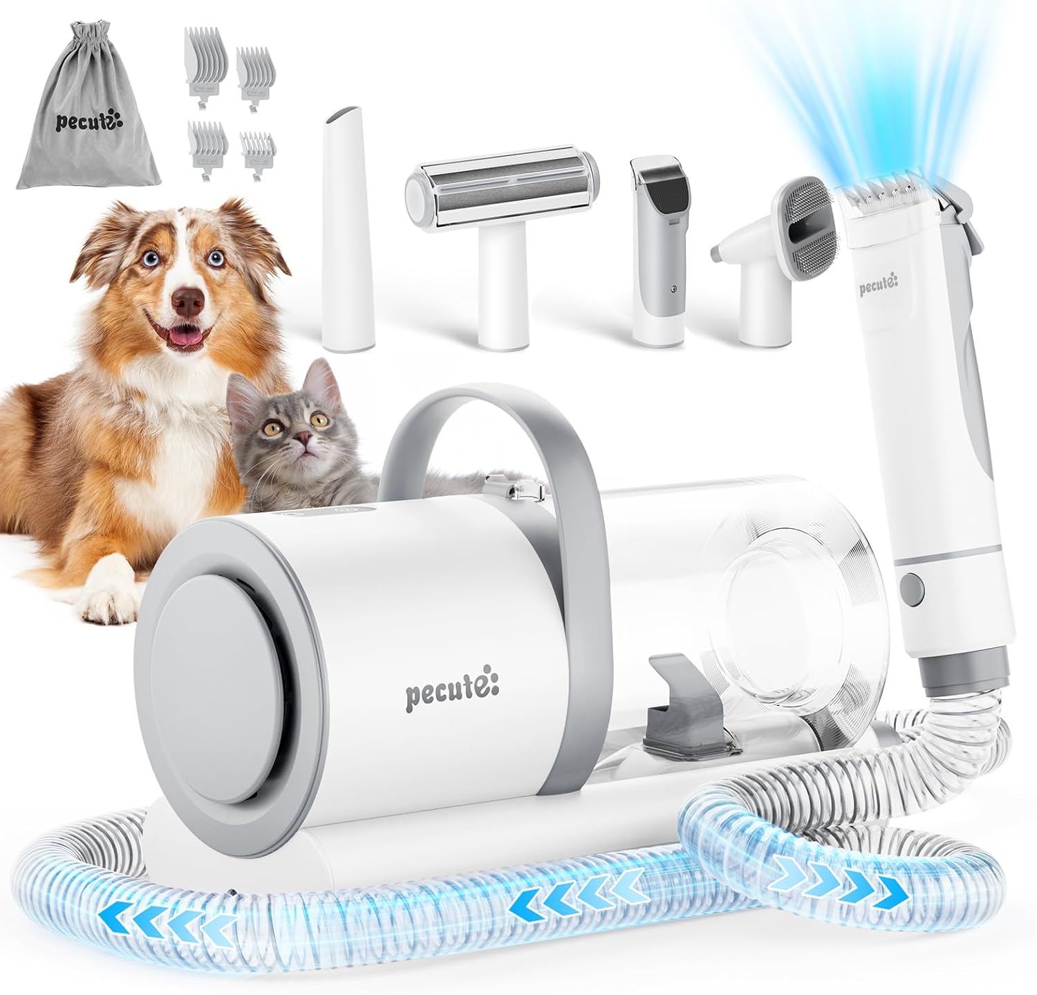 Pecute Pet Grooming Gloves & 4-in-1 Pet Grooming Vacuum Kit with Clipper, Brush