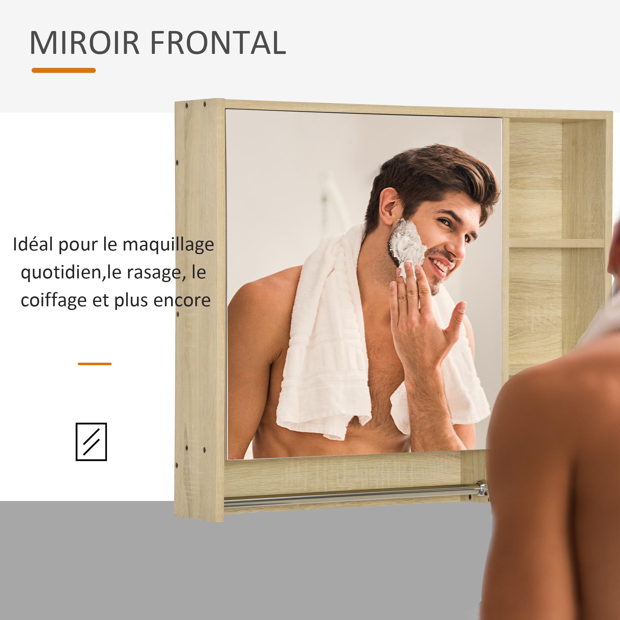 Meuble Salle De Bain Avec Miroir - Armoire Murale De Toilette 80x15x70 Cm Avec Rangement, Porte-serviettes Et étagères Réglables - Design Naturel Et Gain De Place