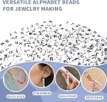 Letter Beads, 2000 Pcs Letter Beads for Bracelets, 4x7mm Round Alphabet Bead with 2 Rolls Elastic String for Friendship Bracelets and Jewelry Making, Black on White