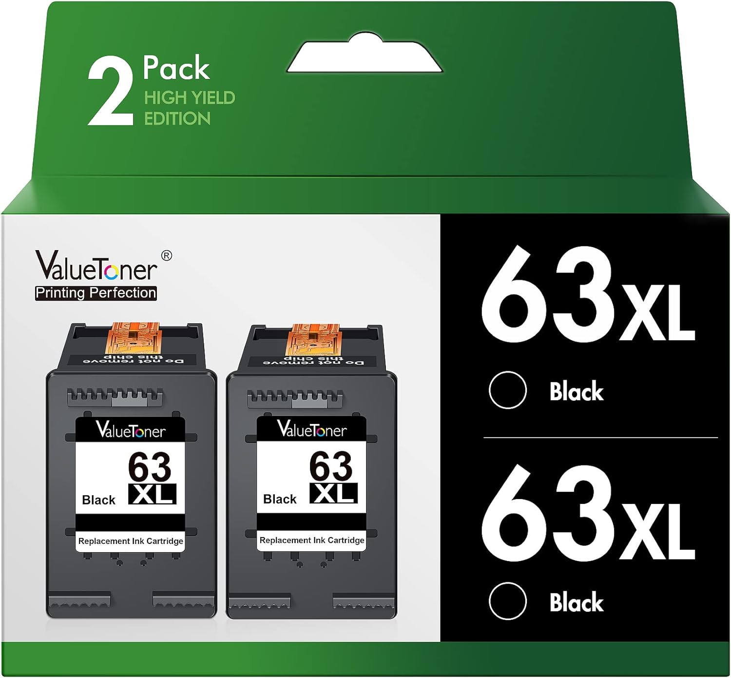 63XL Black Ink Cartridge Replacement For HP Ink 63 HP 63XL Works With