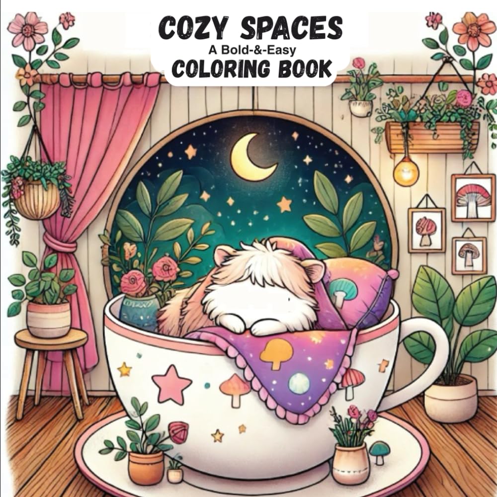 Cozy Spaces A Bold-&-Easy Coloring Book of Calm Corners and Comfy-Moments: Relaxing Coloring Pages of Hygge-Inspired Corners, Soft-Light Interiors, and Peaceful Home-Moments For Adults & Kids