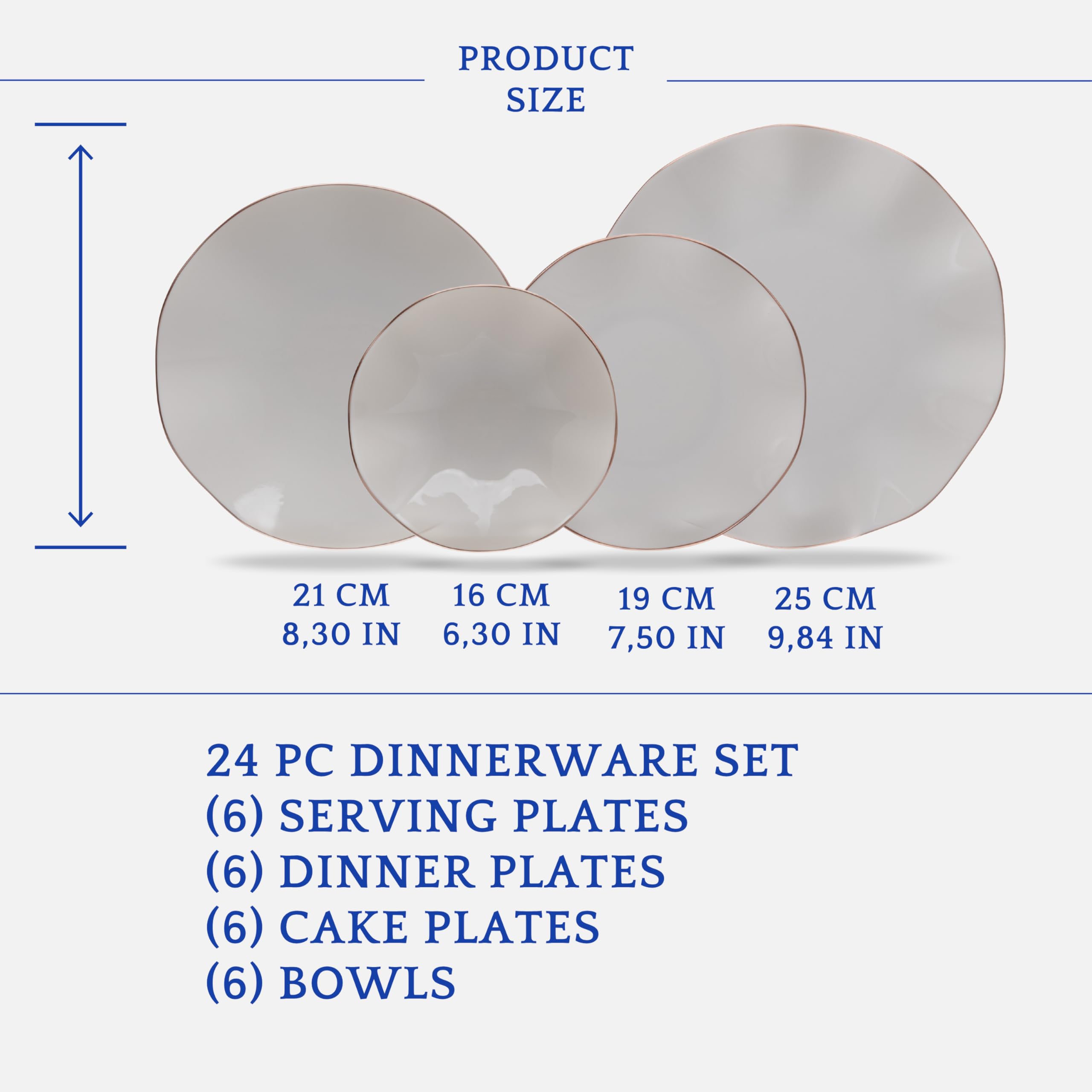 Vajilla Güral Porselen Nesrin Cobre de Porcelana, 24 piezas para 6 personas – Vajilla Completa y Elegante