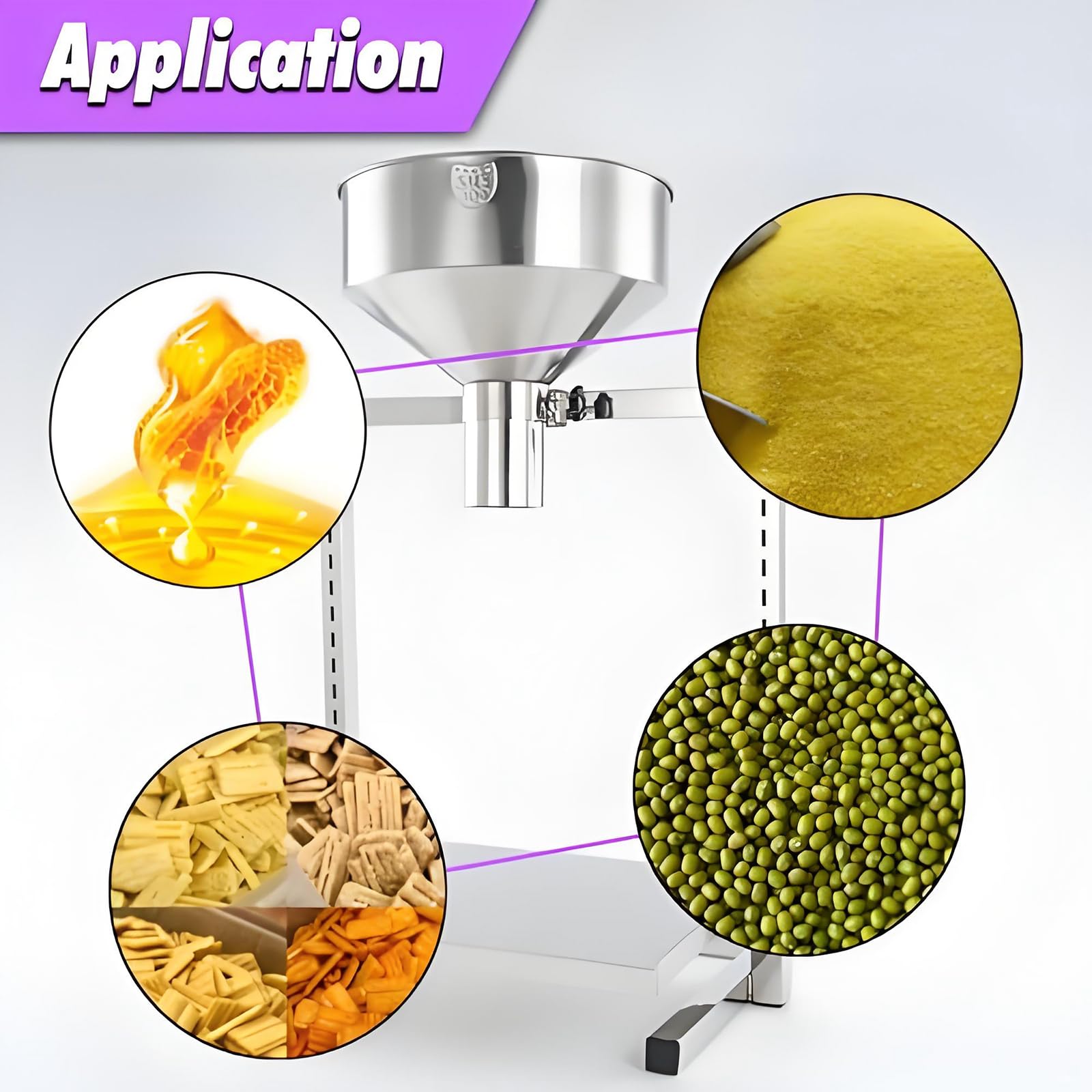 Filtro de alimentos de acero inoxidable con brazo de elevación de doble pista, altura ajustable para una fácil filtración de polvo, pasta, líquido y gránulos
