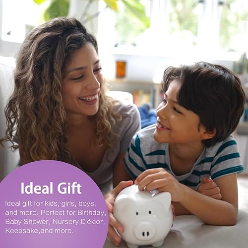 Vista 27 de SOBEIT Alcancía para niños y niñas, alcancía de cerámica esmaltada, bonita alcancía para cumpleaños, decoración de guardería, recuerdo, baby shower