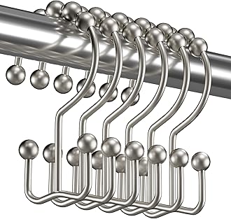 Titanker Shower Curtain Hooks Rings, Rust-Resistant Metal Double Glide Shower Hooks for Bathroom Shower Rods Curtains, Set of 12 Hooks - Matte Nickel