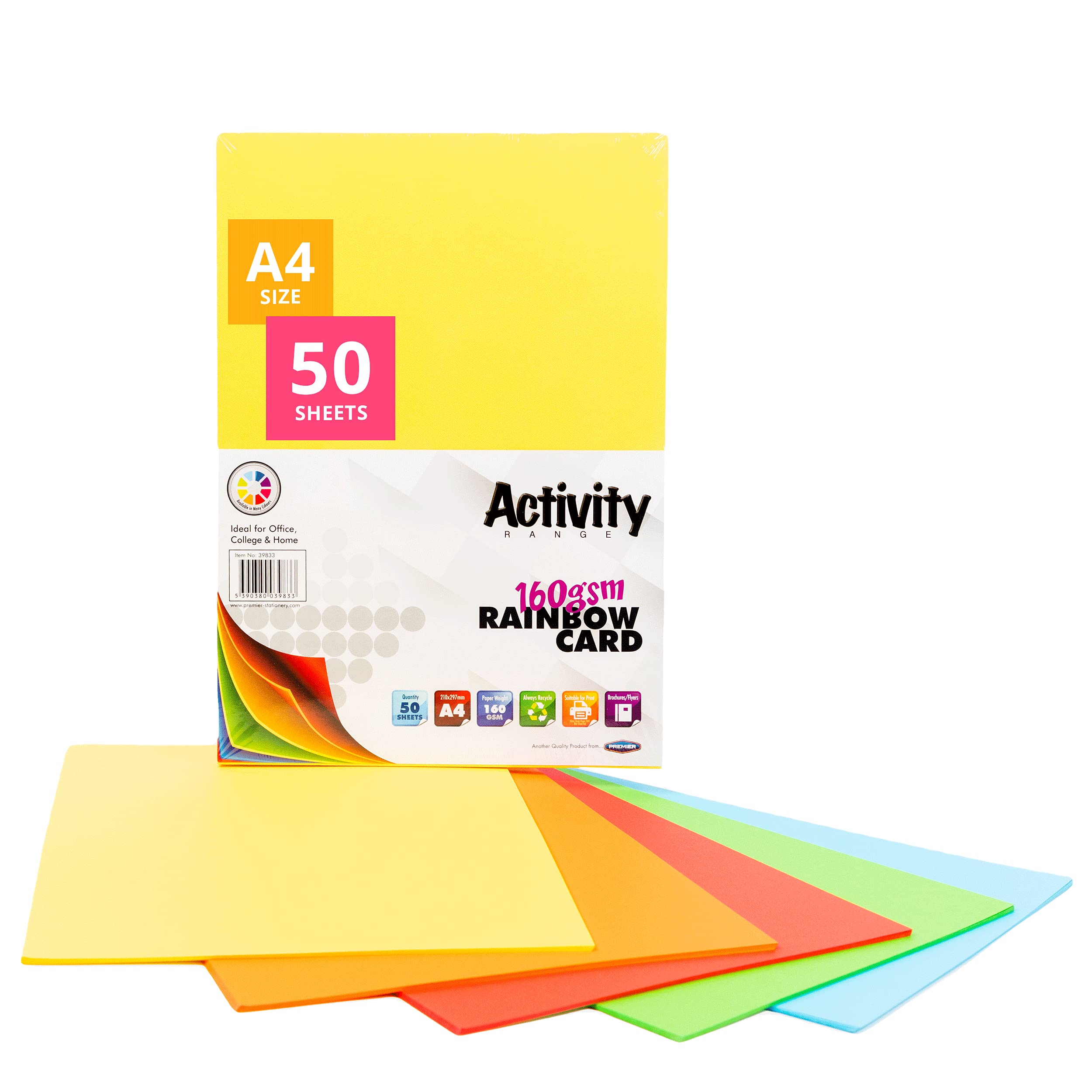 A4 Assorted Colour Rainbow Card 160gsm Pack of 50