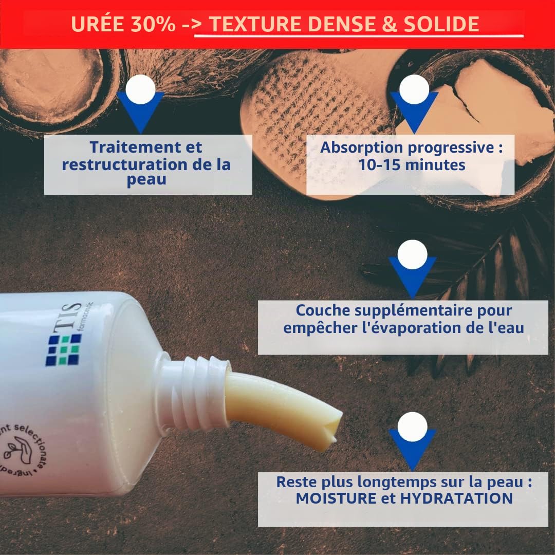 Crème D'Urée 30% - Élimine Les Cicatrices, L'Eczéma, La Kératose, Le Psoriasis, Éruptions Cutanées Pour Peaux Sèches Et Craquelées, Cutanées, Aide À Éliminer Cicatrices Cicatrisation Des Plaies Avec De L'Acide Lactique Aha, Écorce Chêne Huile Germe Blé ,